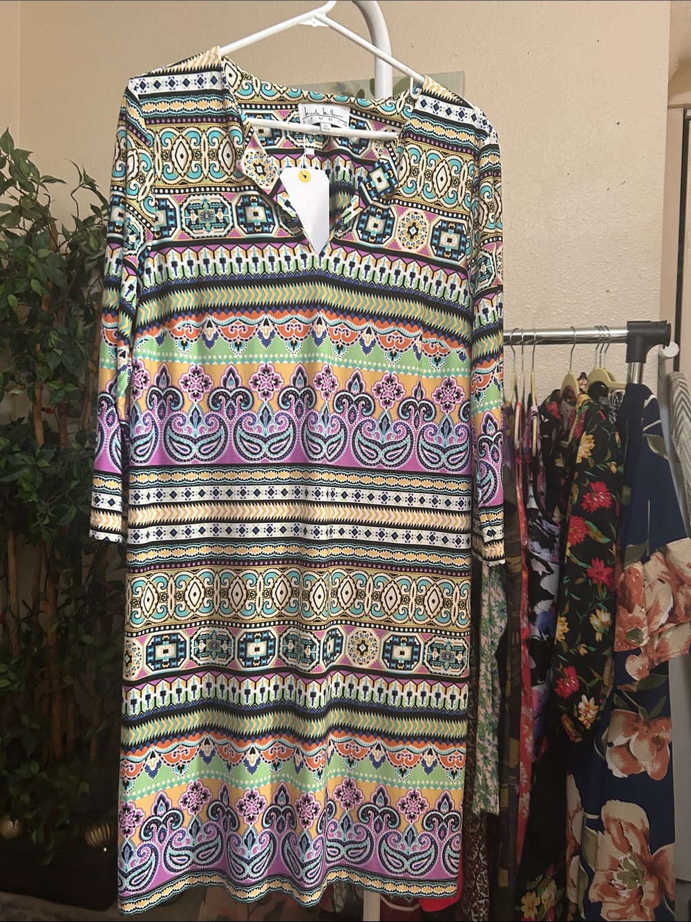 Nicole Miller Multicolor Patterned Midi Dress
